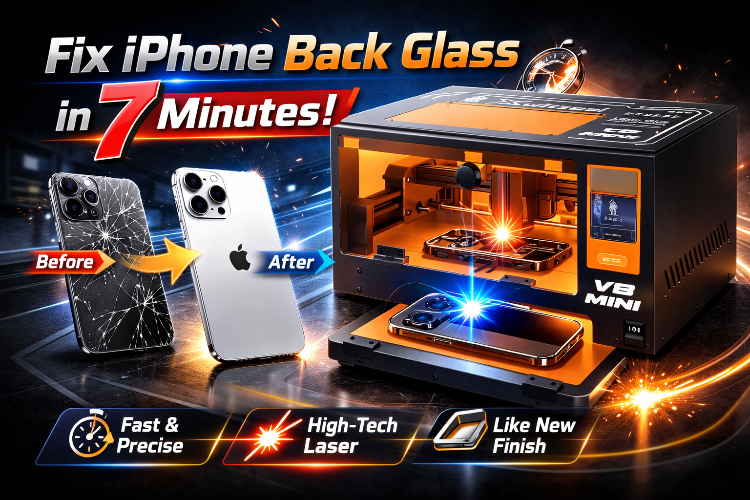 Fix iPhone Back Glass in 7 Minutes | V8 Mini Laser Machine – XwitZeal
