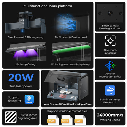 Xwitzeal X1 Laser Machine for iPhone 8-16 Back Glass Removal, 20W Remove Glass Phone Repair&Engraving&Curing Machine W/UV Lamp