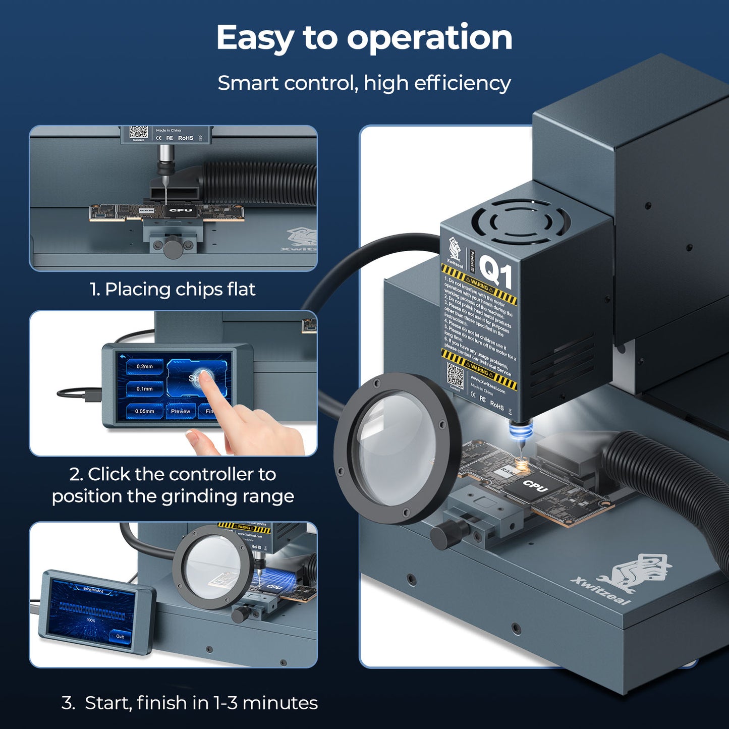 Xwitzeal Q1 Automatic CNC Grinding Machine for Chip/IC/CPU Polishing Sanding