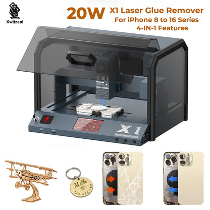 Xwitzeal X1 Laser Machine for iPhone 8-16 Back Glass Removal, 20W Remove Glass Phone Repair&Engraving&Curing Machine W/UV Lamp