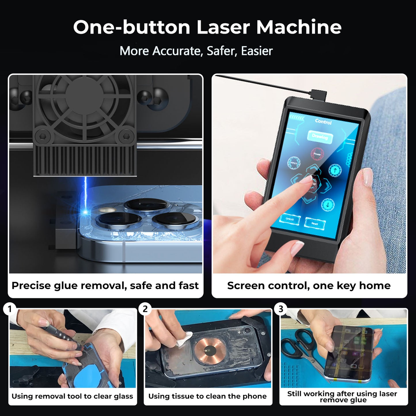 Xwitzeal V3 Back Glass Laser for iPhone 8-15 Repair Machine and Engraving, Air Purifier Included