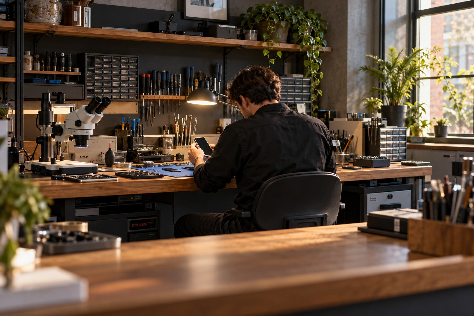 Illustrative independent phone repair workshop